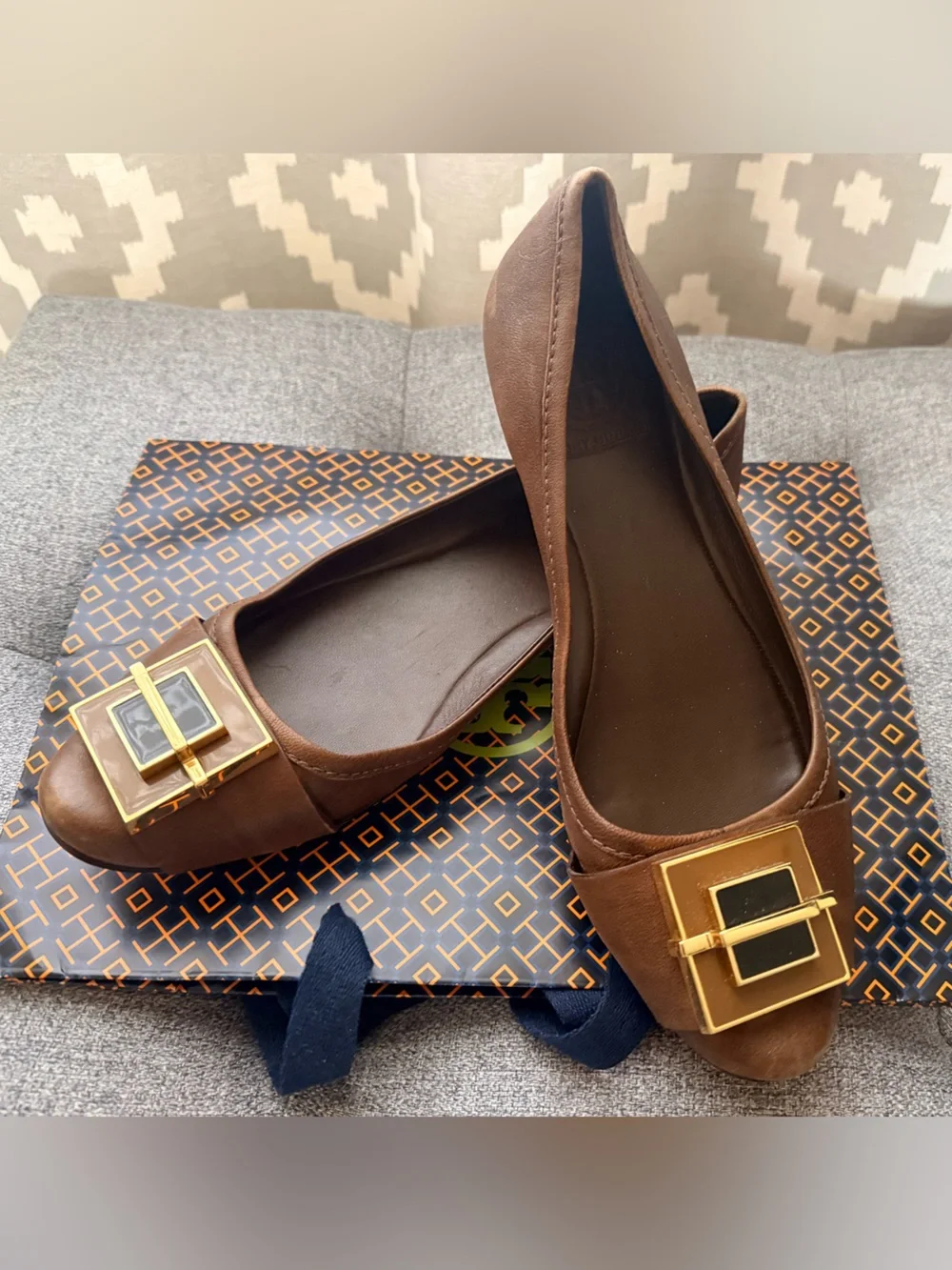 Tory Burch Leather Flats with Gold Accent
